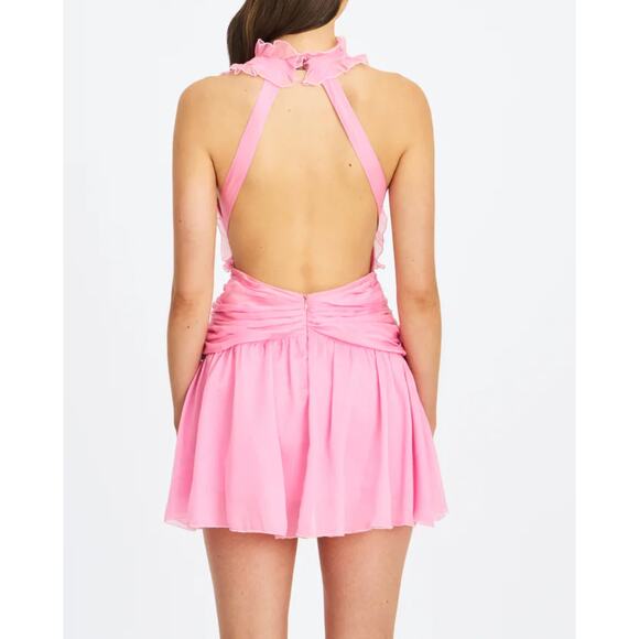 Miss Circle Chiffon Wrap Mini Dress Odelle Crinkle Size XS in Pink - Picture 7 of 7